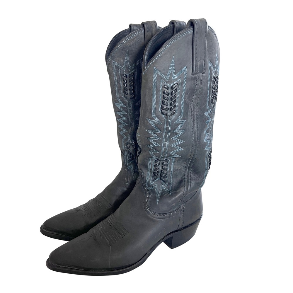Dan Post Cowboy Boots Women 6 Black 14093 Leather Blue Stitch Western Rodeo